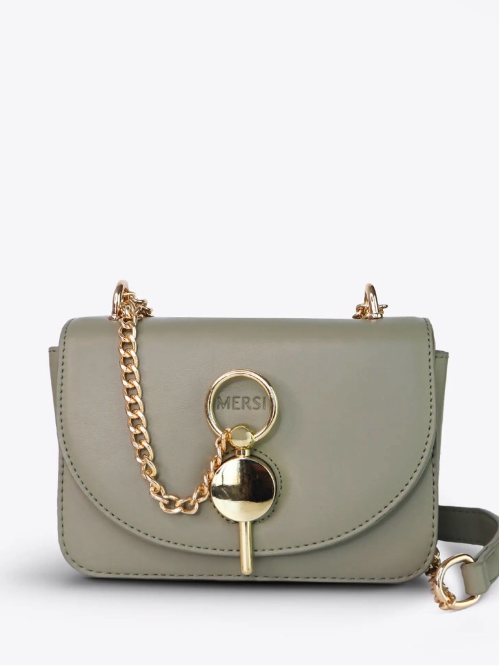 NWT MERSI Maddie Green Vegan Leather Crossbody Bag Gold Chain